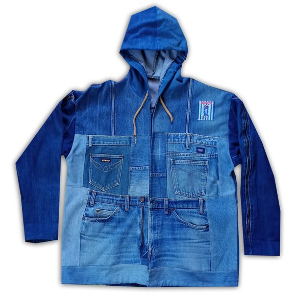Vintage Other - Custom Made Denim Jeans Jacket with Hood
